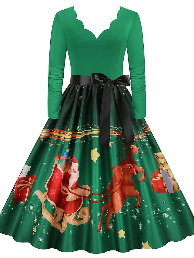 Women's Christmas Party Dress Swing DressKnee Length Dress Green Purple Wine Red Black Long Sleeve Santa Claus Elk Snowman Print Fall Winter V Neck Vintage Party Elegant Party 2022 S M L XL XXL 3XL 21 Women's Christmas Party Dress Swing DressKnee Length Dress Green Purple Wine Red Black Long Sleeve Santa Claus Elk Snowman Print Fall Winter V Neck Vintage Party Elegant Party 2022 S M L XL XXL 3XL - Image 19
