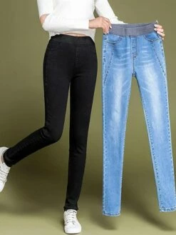Women's Jeans Skinny Pants Trousers Full Length Denim High Elasticity High Waist Fashion Casual Office Daily Light Blue Black S M Fall & Winter -LIGHTINTHEBOX Shop dtynve1662120834132