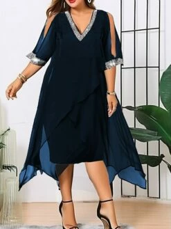 Women's Plus Size Curve A Line Dress Print V Neck Ruched Short Sleeve Spring Summer Basic Casual Short Mini Dress Daily Weekend Dress / Mesh