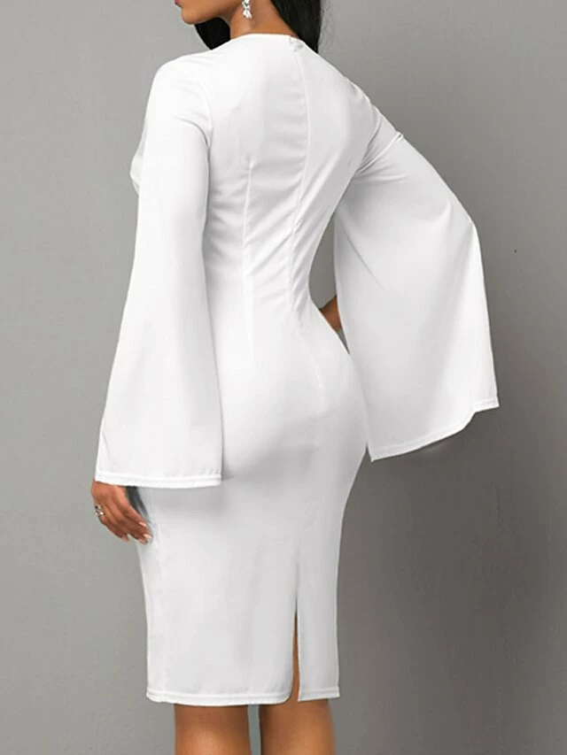 Women's Bodycon Sheath Dress Church Dress Midi Dress Black White Long Sleeve Floral Split Summer Spring Crew Neck Stylish Winter Dress Fall Dress 2023 S M L XL XXL 7 Women's Bodycon Sheath Dress Church Dress Midi Dress Black White Long Sleeve Floral Split Summer Spring Crew Neck Stylish Winter Dress Fall Dress 2023 S M L XL XXL - Image 5