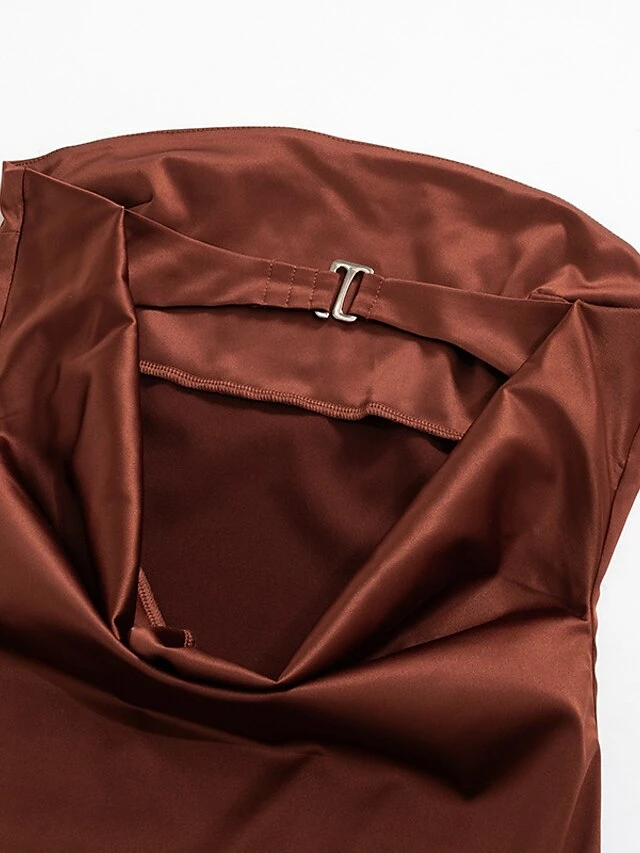 Women‘s Prom Party Dress Wedding Guest Stain Maxi Long Dress Pink Yellow Brown Sleeveless Pure Color Backless Spring Summer Strapless Sexy Mature Party Slim 2023 S M L 14 Women‘s Prom Party Dress Wedding Guest Stain Maxi Long Dress Pink Yellow Brown Sleeveless Pure Color Backless Spring Summer Strapless Sexy Mature Party Slim 2023 S M L - Image 12