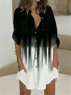 Women's Shirt Dress Casual Dress Shift Dress Mini Dress Outdoor Daily Vacation Polyester Fashion Casual Stand Collar Button Pocket Long Sleeve Summer Spring Fall 2023 Regular Fit Black White Blue