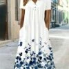 Women's Casual Dress Summer Dress Print Dress Leaf Floral Button Pocket Split Neck Midi Dress Fashion Streetwear Outdoor Daily Short Sleeve Loose Fit Yellow Blue Green Summer Spring S M L XL XXL -LIGHTINTHEBOX Shop dvdpqf1687337048348