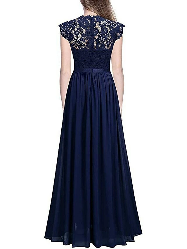 Women's Prom Dress Party Dress Lace Dress Long Dress Maxi Dress Black Wine Navy Blue Short Sleeve Pure Color Lace Summer Spring Fall Crew Neck Party Wedding Guest Vacation Fall Dress 2023 S M L XL 2XL 15 Women's Prom Dress Party Dress Lace Dress Long Dress Maxi Dress Black Wine Navy Blue Short Sleeve Pure Color Lace Summer Spring Fall Crew Neck Party Wedding Guest Vacation Fall Dress 2023 S M L XL 2XL - Image 13