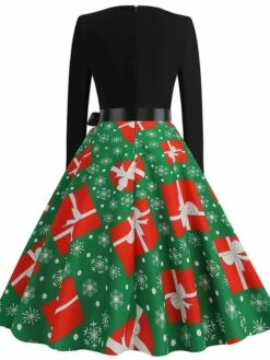 Women's Christmas Swing Dress Vintage Dress Midi Dress Green Blue Light Green Long Sleeve Santa Claus Bow Winter Fall Autumn Crew Neck Fashion Daily Date 2022 S M L XL XXL 3XL -LIGHTINTHEBOX Shop dvokfl1667894621901