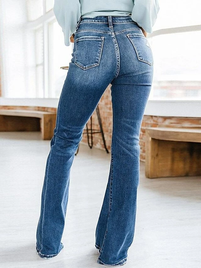 Women's Jeans Flared Pants Distressed Jeans Full Length Denim Side Pockets Micro-elastic Fashion Basic Office Vacation Blue S M 5 Women's Jeans Flared Pants Distressed Jeans Full Length Denim Side Pockets Micro-elastic Fashion Basic Office Vacation Blue S M - Image 3