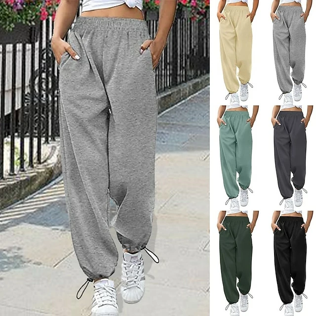 Women's Solid Sweatpants Joggers Elastic Waist Loose Casual Sports Drawstring Grey Black Fall Winter 17 Women's Solid Sweatpants Joggers Elastic Waist Loose Casual Sports Drawstring Grey Black Fall Winter - Image 15