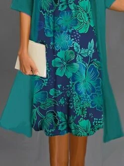 Women's Two Piece Dress Set Casual Dress Daily Vacation Modern Casual Print Midi Dress Crew Neck Half Sleeve Graphic Floral Loose Fit Wine Royal Blue Blue Summer Spring S M L XL XXL -LIGHTINTHEBOX Shop dwxbgl1678430993692