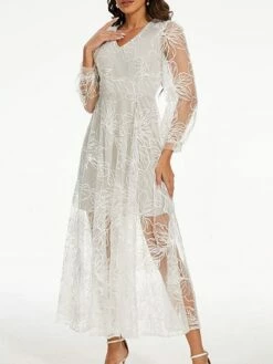 Women's Party Dress Homecoming Dress White Dress Long Dress Maxi Dress White Long Sleeve Floral Lace Spring Fall Winter V Neck Vintage Wedding Guest Fall Dress 2023 S M L XL XXL -LIGHTINTHEBOX Shop dxagob1688378810443