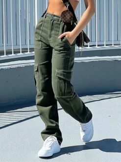 Women's Cargo Pants Pants Trousers Full Length Pocket Micro-elastic Low Rise Fashion Streetwear Street Daily Black Army Green S M Fall Winter