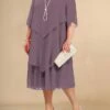 Women's Plus Size Curve Party Dress Work Dress Wedding Guest Dress Midi Dress Light Purple Half Sleeve Pure Color Layered Spring Fall Winter Crew Neck Fashion Winter Dress Evening Party Wedding Guest -LIGHTINTHEBOX Shop dyqtnz1692857419901