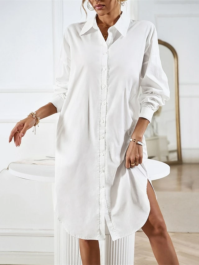 Women's Casual Dress Work Dress Shift Dress Mini Dress Outdoor Office Business Cotton Classic Modern Shirt Collar Button Pocket Long Sleeve Summer Spring Fall 2023 Loose Fit Black White Blue Pure 6 Women's Casual Dress Work Dress Shift Dress Mini Dress Outdoor Office Business Cotton Classic Modern Shirt Collar Button Pocket Long Sleeve Summer Spring Fall 2023 Loose Fit Black White Blue Pure - Image 4