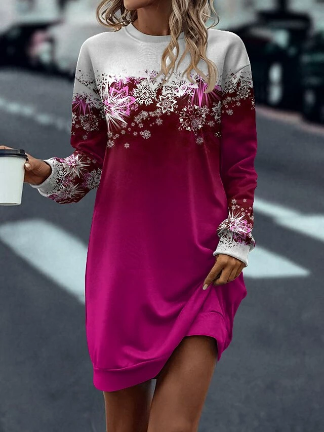 Women's Casual Dress Sweatshirt Dress Mini Dress Warm Daily Outdoor Holiday Weekend Crew Neck Print Floral Loose Fit Yellow Red Blue S M L XL XXL 4 Women's Casual Dress Sweatshirt Dress Mini Dress Warm Daily Outdoor Holiday Weekend Crew Neck Print Floral Loose Fit Yellow Red Blue S M L XL XXL - Image 2