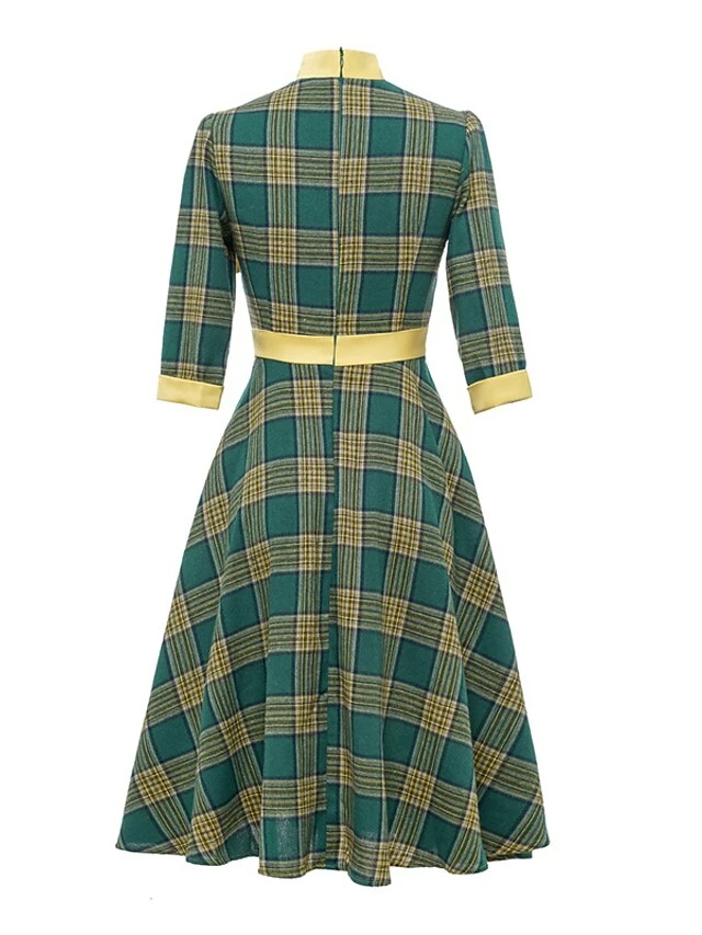 Women's Casual Dress Swing Dress Knee Length Dress Midi Dress Green 3/4 Length Sleeve Plaid Print Fall Winter Autumn Turtleneck Stylish 2023 S M L XL 2XL 5 Women's Casual Dress Swing Dress Knee Length Dress Midi Dress Green 3/4 Length Sleeve Plaid Print Fall Winter Autumn Turtleneck Stylish 2023 S M L XL 2XL - Image 3