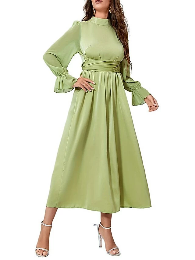Women's Prom Dress Party Dress Satin Dress Long Dress Maxi Dress Green Long Sleeve Pure Color Strappy Spring Fall Winter Stand Collar Fashion Winter Dress Evening Party Wedding Guest 2023 S M L XL 8 Women's Prom Dress Party Dress Satin Dress Long Dress Maxi Dress Green Long Sleeve Pure Color Strappy Spring Fall Winter Stand Collar Fashion Winter Dress Evening Party Wedding Guest 2023 S M L XL - Image 6