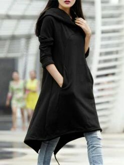 Women's Casual Dress Hoodie Dress Winter Dress Midi Dress Pocket Outdoor Street Daily Fashion Streetwear Hooded Long Sleeve 2023 Loose Fit Black Army Green Gray Color S M L XL XXL Size -LIGHTINTHEBOX Shop eajudi1694510147486