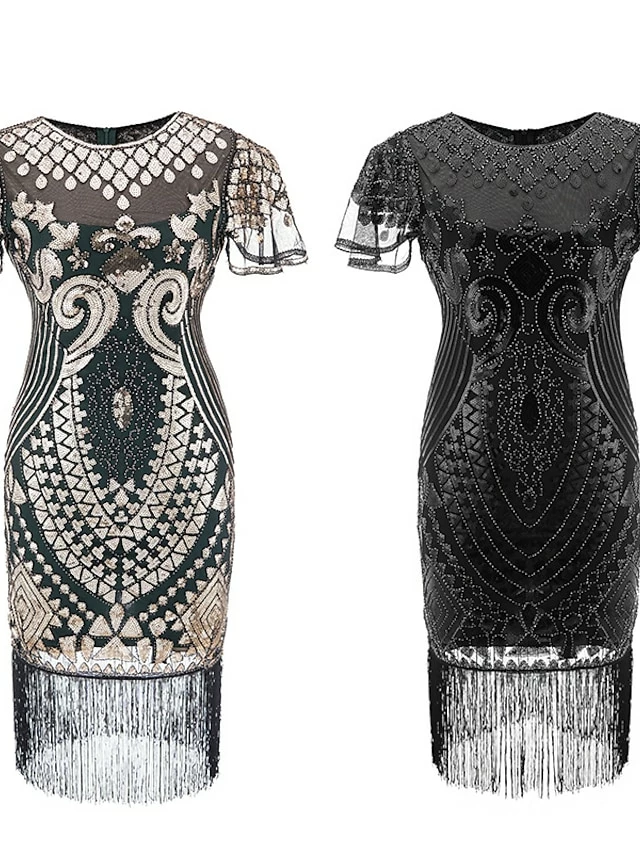 Women's Retro 1920s Fringe Dress Midi Dress Party Halloween Sequins Tassel Fringe Floral Crewneck Short Sleeve Regular Fit Spring Fall 2023 Black Gold S M L XL 3 Women's Retro 1920s Fringe Dress Midi Dress Party Halloween Sequins Tassel Fringe Floral Crewneck Short Sleeve Regular Fit Spring Fall 2023 Black Gold S M L XL