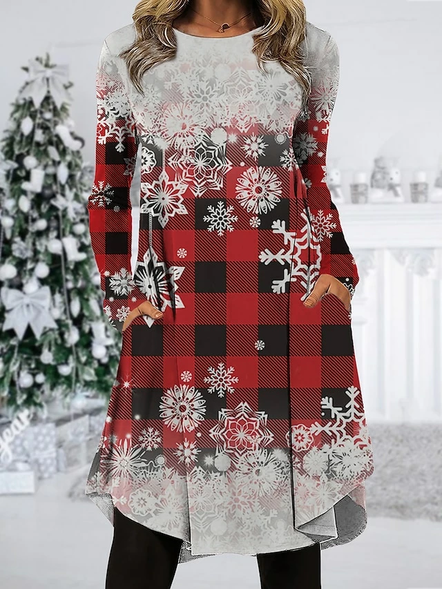 Women's Christmas Work Dress Casual Dress Fashion Winter DressDaily Midi Dress Pocket Print Crew Neck Long Sleeve Plaid Snowflake Regular Fit Wine Brown Green Fall Winter S M L XL XXL 3 Women's Christmas Work Dress Casual Dress Fashion Winter DressDaily Midi Dress Pocket Print Crew Neck Long Sleeve Plaid Snowflake Regular Fit Wine Brown Green Fall Winter S M L XL XXL
