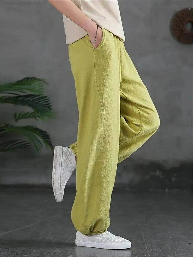 Women's Sweatpants Linen Pants Pants Trousers Full Length Vacation Vintage Street Daily Light Yellow Black M L Fall Winter 7 Women's Sweatpants Linen Pants Pants Trousers Full Length Vacation Vintage Street Daily Light Yellow Black M L Fall Winter - Image 5