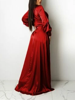 Women‘s Wedding Guest Dress Party Dress Satin Dress Sheath Dress Swing Dress Long Dress Maxi Dress Black Yellow Pink Long Sleeve Pure Color Lace Up Winter Fall Spring V Neck Mature Winter Dress 2023 -LIGHTINTHEBOX Shop ebipdo1643182440206