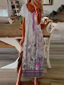 Women's Long Dress Maxi Dress Casual Dress Print Dress Graphic Floral Color Block Fashion Modern Daily Holiday Vacation Print Short Sleeve V Neck Dress Regular Fit Light Pink White Yellow Summer -LIGHTINTHEBOX Shop ebnqcn1683717217580