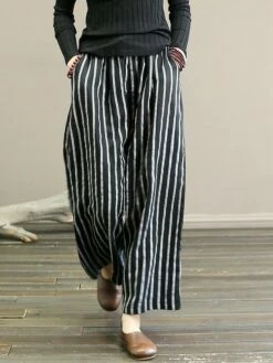 Women's Wide Leg Chinos Gauchos Pants Trousers Full Length Cotton And Linen Pocket Baggy Micro-elastic Mid Waist Vintage Fashion Casual Daily Black White M L Summer Fall -LIGHTINTHEBOX Shop ebshvl1689924794666