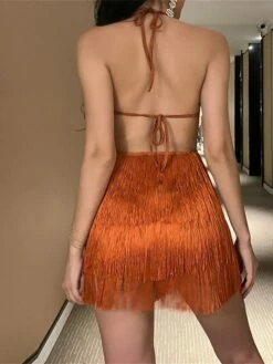 Women's Party Dress Fringe Dress Homecoming Dress Mini Dress Black White Wine Sleeveless Pure Color Tassel Fringe Spring Fall Winter Halter Neck Fashion Wedding Guest Birthday Vacation Slim 2023 S M -LIGHTINTHEBOX Shop echnsa1693535329319