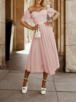 Women's Party Dress Corset Dress Lace Dress Midi Dress Black Pink Fuchsia Short Sleeve Polka Dot Lace Summer Spring Square Neck Fashion Birthday Wedding Guest Vacation Slim S M L XL -LIGHTINTHEBOX Shop ectvff1685081641068