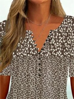Women's Shirt Blouse White Brown Floral Button Print 3/4 Length Sleeve Casual Weekend Tunic Basic Round Neck Regular Fit Floral -LIGHTINTHEBOX Shop ecwdyn1677663738063