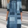 Women's Casual Dress Hoodie Dress Midi Dress Warm Fashion Outdoor Vacation Going Out Hoodie Print Geometric Loose Fit Blue S M L XL XXL