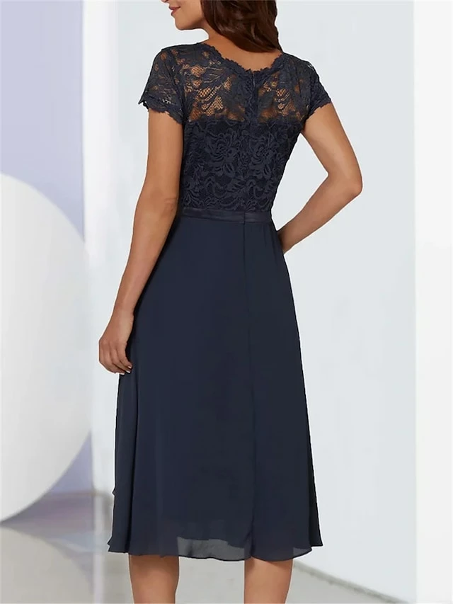 Women's Party Dress Lace Dress Cocktail Dress Midi Dress Dark Blue Short Sleeve Pure Color Lace Summer Spring Fall Crew Neck Fashion Vacation Summer Dress 2023 S M L XL 2XL 3XL 7 Women's Party Dress Lace Dress Cocktail Dress Midi Dress Dark Blue Short Sleeve Pure Color Lace Summer Spring Fall Crew Neck Fashion Vacation Summer Dress 2023 S M L XL 2XL 3XL - Image 5