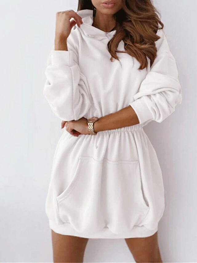 Women's Casual Dress Hoodie Dress Mini Dress Active Daily Outdoor Holiday Vacation Hoodie Pocket Solid Color Regular Fit Black White Pink S M L XL XXL 9 Women's Casual Dress Hoodie Dress Mini Dress Active Daily Outdoor Holiday Vacation Hoodie Pocket Solid Color Regular Fit Black White Pink S M L XL XXL - Image 7