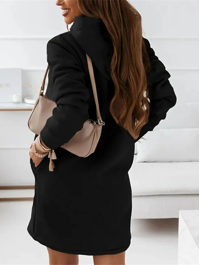 Women‘s Hoodie Dress Winter Dress Knee Length Dress Black Khaki Brown Long Sleeve Fall Solid Color Patchwork Winter Casual Loose S M L XL XXL XXXL 6 Women‘s Hoodie Dress Winter Dress Knee Length Dress Black Khaki Brown Long Sleeve Fall Solid Color Patchwork Winter Casual Loose S M L XL XXL XXXL - Image 4