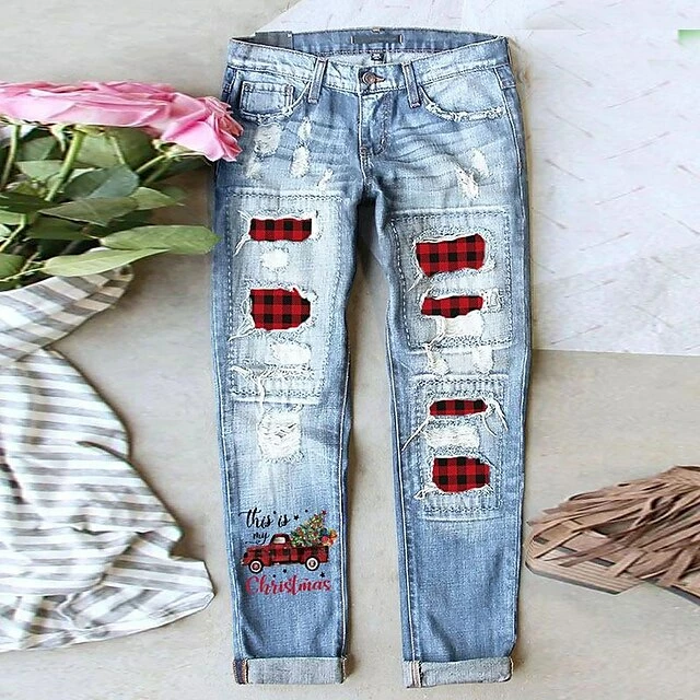 Women's Jeans Distressed Jeans Denim Light Blue Dark Blue Grey Fashion Christmas Xmas Street Casual Side Pockets Baggy Micro-elastic Full Length Comfort Graphic S M L XL XXL / Cut Out / Ripped 4 Women's Jeans Distressed Jeans Denim Light Blue Dark Blue Grey Fashion Christmas Xmas Street Casual Side Pockets Baggy Micro-elastic Full Length Comfort Graphic S M L XL XXL / Cut Out / Ripped - Image 2