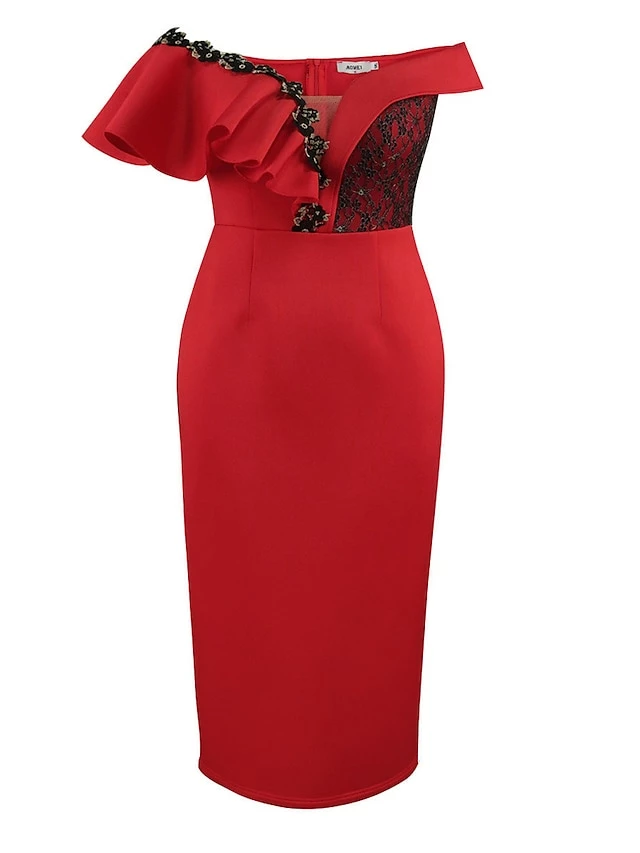 Women's Party Dress Lace Dress Cocktail Dress Midi Dress Red Short Sleeve Pure Color Lace Summer Spring Fall V Neck Fashion Wedding Guest Vacation Summer Dress 2023 S M L XL XXL 3XL 4XL 4 Women's Party Dress Lace Dress Cocktail Dress Midi Dress Red Short Sleeve Pure Color Lace Summer Spring Fall V Neck Fashion Wedding Guest Vacation Summer Dress 2023 S M L XL XXL 3XL 4XL - Image 2