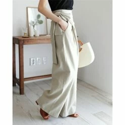 Women's Dress Pants Culottes Wide Leg Wide Leg Full Length Faux Linen Side Pockets Baggy Mid Waist Fashion Party Casual Black Khaki M L Summer Spring &Fall -LIGHTINTHEBOX Shop egcvax1654070307816