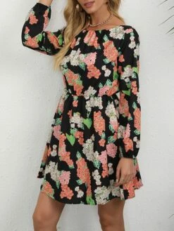 Women's Work Dress A Line Dress Fashion Mini Dress Print Crew Neck Long Sleeve Floral Loose Fit Red Blue Orange Fall S M L XL XXL -LIGHTINTHEBOX Shop egxfzr1693300568654