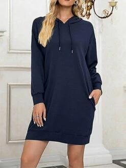 Women's Casual Dress Hoodie Dress Shift Dress Mini Dress Pocket Outdoor Street Daily Active Fashion Hooded Long Sleeve 2023 Loose Fit Black Wine Army Green Color S M L XL XXL Size -LIGHTINTHEBOX Shop ehpqqh1693558122297