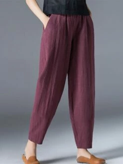 Women's Bloomers Cropped Pants Harem Pants Ankle-Length Cotton And Linen Pocket High Cut High Waist Vacation Streetwear Outdoor Street Wine Black S M Winter Autumn / Fall -LIGHTINTHEBOX Shop ehwsxt1697681131817