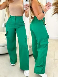 Women's Cargo Pants Wide Leg Pants Trousers Full Length Micro-elastic High Waist Fashion Streetwear Street Daily Black Green S M Summer Fall