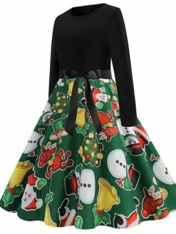 Women's Christmas Swing Dress Vintage Dress Midi Dress Green Blue Light Green Long Sleeve Santa Claus Bow Winter Fall Autumn Crew Neck Fashion Daily Date 2022 S M L XL XXL 3XL -LIGHTINTHEBOX Shop eiyikd1667894620194