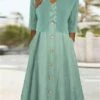Women's Two Piece Dress Set Casual Dress Outdoor Daily Fashion Modern Ruched Button Midi Dress V Neck Half Sleeve Plain Loose Fit Green Summer Spring S M L XL XXL