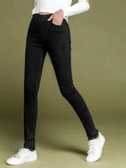 Women's Jeans Skinny Pants Trousers Full Length Denim High Elasticity High Waist Fashion Casual Office Daily Light Blue Black S M Fall & Winter -LIGHTINTHEBOX Shop ekfxqf1662120835453