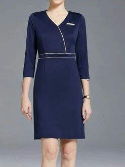 Women's Work Dress Sheath Dress Semi Formal Dress Fashion Office Daily Workfashion Mini Dress Patchwork Zipper V Neck 3/4 Length Sleeve Plain Regular Fit Navy Blue Fall Winter S M L XL XXL -LIGHTINTHEBOX Shop elddnz1695030988475