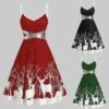 Women's Christmas Strap DressKnee Length Dress Green Black Red Sleeveless Animal Sequins Patchwork Print Spring Summer V Neck Hot Party 2022 S M L XL XXL 3XL
