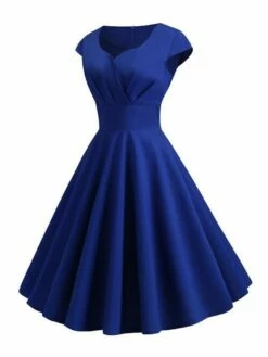 Women's Swing Dress Vintage Tea Dresses Midi Dress Black Yellow Pink Short Sleeve Pure Color Ruched Spring Summer Crew Neck Vintage Daily Weekend Slim S M L XL XXL -LIGHTINTHEBOX Shop elvvjx1629364276641