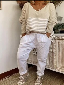 Women's Pants Trousers Harem Pants Full Length Cotton Pocket Micro-elastic Mid Waist Fashion Streetwear Street Daily Apricot White S M Fall Winter -LIGHTINTHEBOX Shop elzeum1693206837822