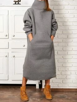 Women's Sweatshirt Dress Casual Dress Midi Dress Fashion Daily Outdoor Vacation Going Out Turtleneck Pocket Solid Color Regular Fit Black Yellow Purple S M L XL XXL -LIGHTINTHEBOX Shop elzmmw1697541678038