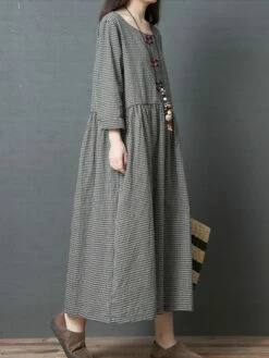 Women's Casual Dress Swing Dress A Line Dress Long Dress Maxi Dress Cotton Basic Casual Outdoor Daily Weekend Crew Neck Pocket Long Sleeve Spring Fall Loose Fit Black Plaid M L XL XXL -LIGHTINTHEBOX Shop emhjls1672995447841
