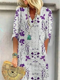 Women's Casual Dress Shift Dress Summer Dress Leaf Floral Print Split Neck Midi Dress Active Fashion Outdoor Daily Half Sleeve Regular Fit Yellow Wine Blue Summer Spring S M L XL XXL -LIGHTINTHEBOX Shop emlerp1687678623069